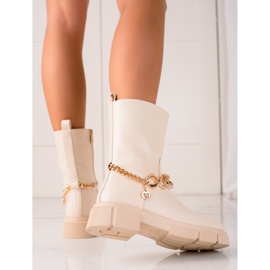 Gogo Modische Arbeiterstiefel mit Kette beige 2