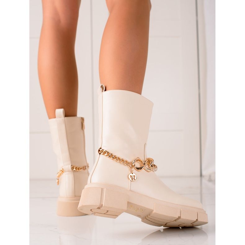 Gogo Modische Arbeiterstiefel mit Kette beige 2