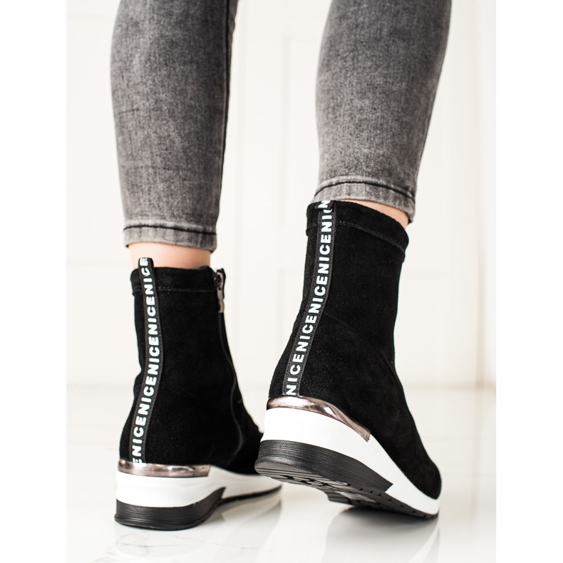 Goodin Keilstiefel aus Leder schwarz 2