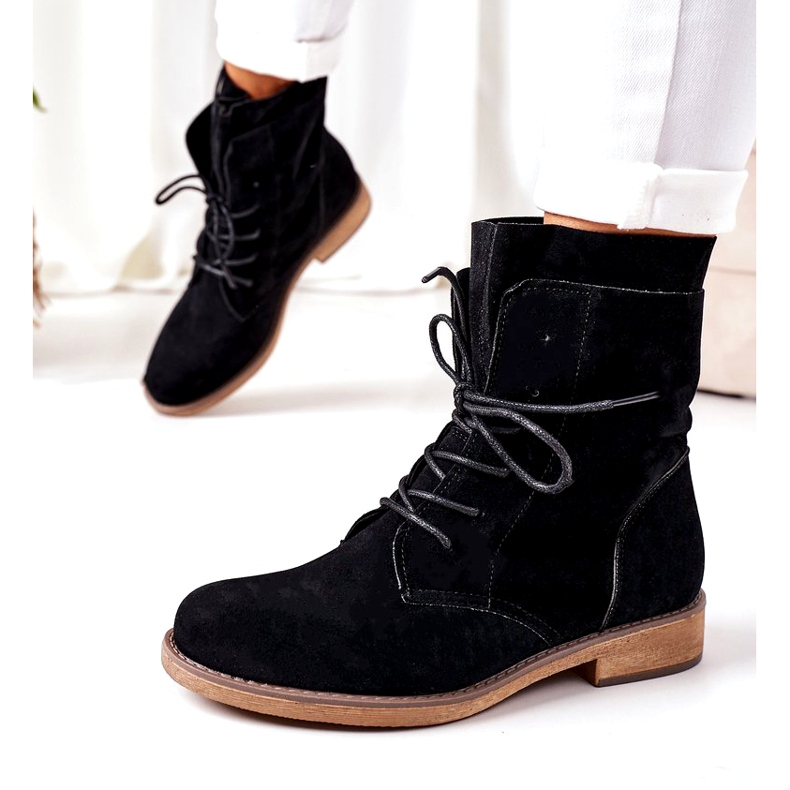 PS1 Schwarze Violetta Schwarze Stiefel mit doppeltem Obermaterial 1