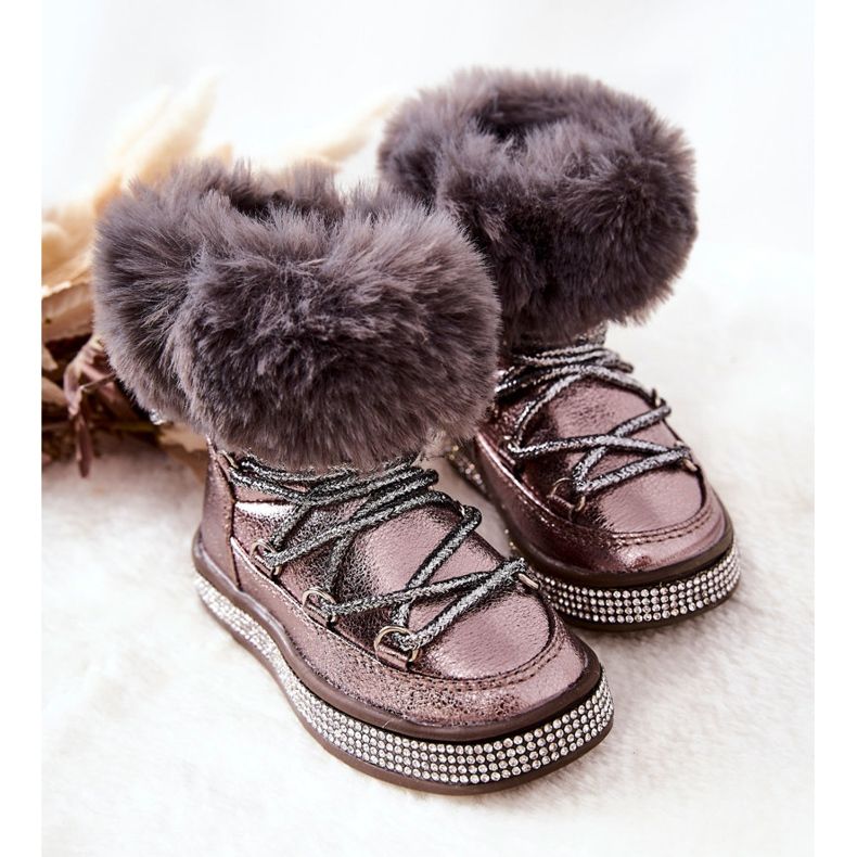 Kinder-Schneestiefel mit Fell Grau-Braun Grandis mehrfarbig golden 2