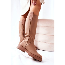 FJ1 Hohe Lederstiefel Beige Trishia 2