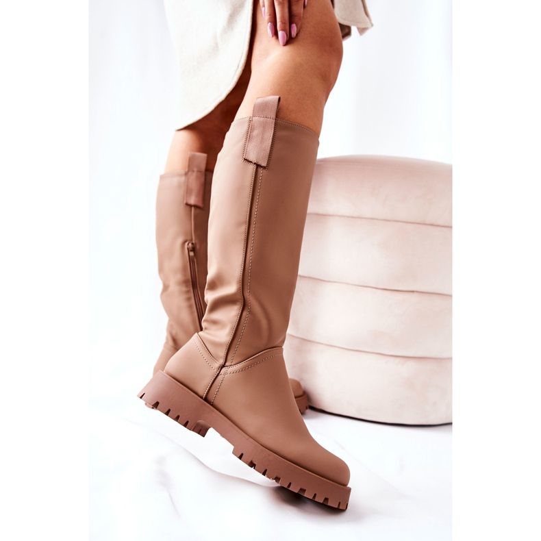 FJ1 Hohe Lederstiefel Beige Trishia 2