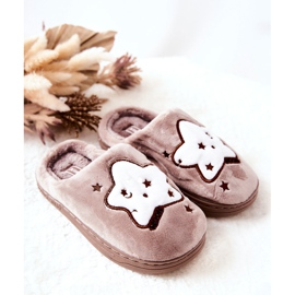 WJ1 Warme Kinder Hausschuhe Beige Nella Sterne braun 1