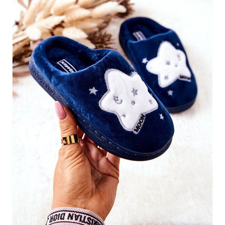 WJ1 Warme Hausschuhe für Kinder Marineblau Nella weiß 1