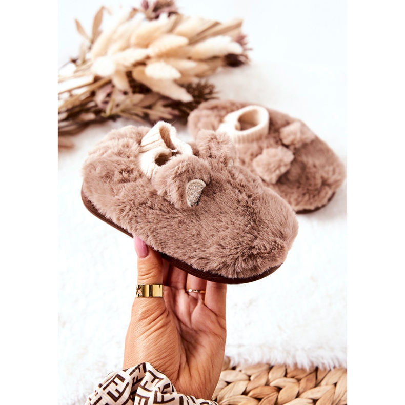 WJ1 Warme Hausschuhe mit geripptem braunem Dessi beige 2