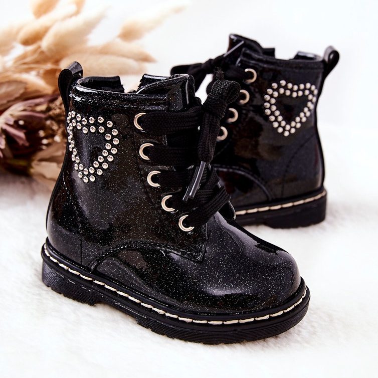 WT1 Lackierte, glänzend schwarze Stiefeletten für Kinder 2