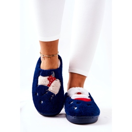 WJ1 Weihnachtspantoffeln Weihnachtsmann und marineblaues Rentier 2