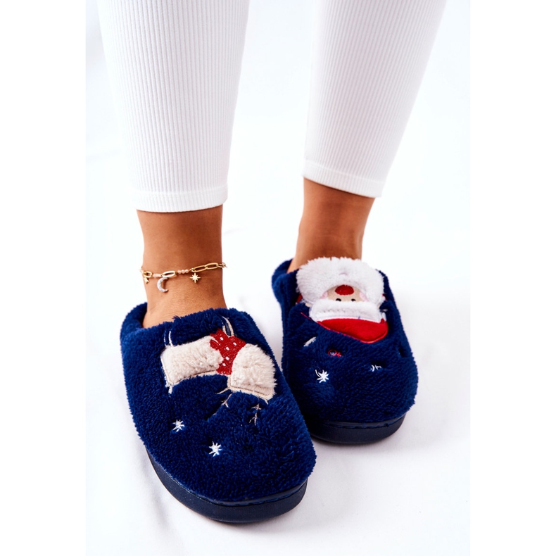 WJ1 Weihnachtspantoffeln Weihnachtsmann und marineblaues Rentier 1