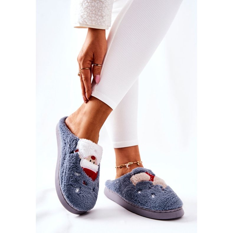 WJ1 Weihnachtspantoffeln Weihnachtsmann und graues Rentier 2