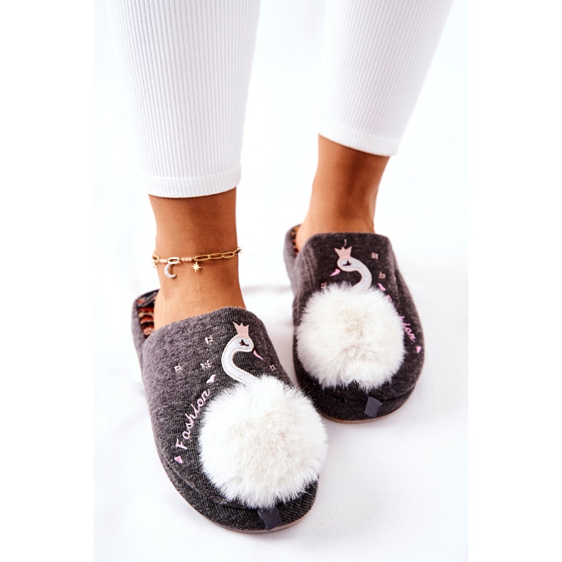 Warme Hausschuhe Grey Rey's Swan grau 1