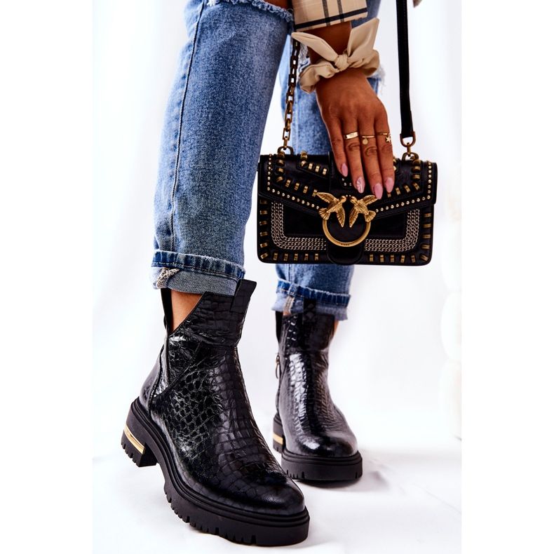 PA2 Lederstiefel Warm Crocodile Black Tanya schwarz 1