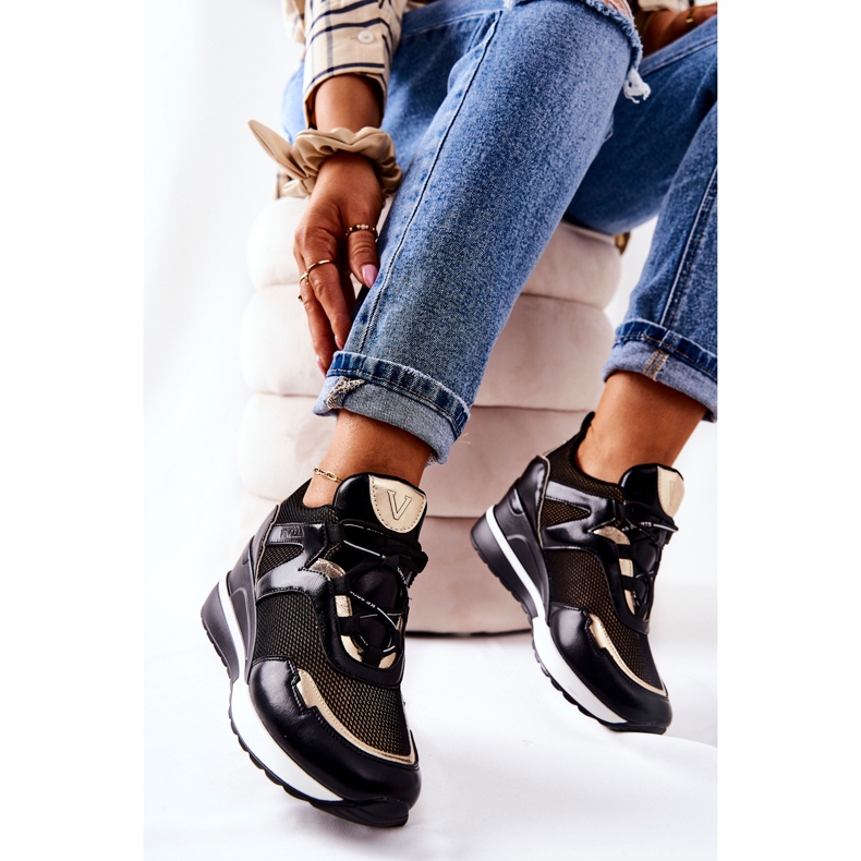 Vinceza Damen Sportschuhe Sneakers Schwarz-Gold Colli golden 2