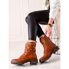 Super Mode Kamelfarbene Schnürstiefel braun 1