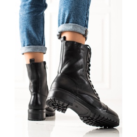 Laura Mode Schnürstiefel mit Öko-Leder schwarz 1