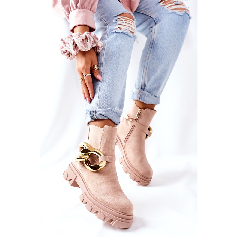 S.Barski Isolierte beige Chelsea -Stiefel der Frauen mit einer Verzierung 5