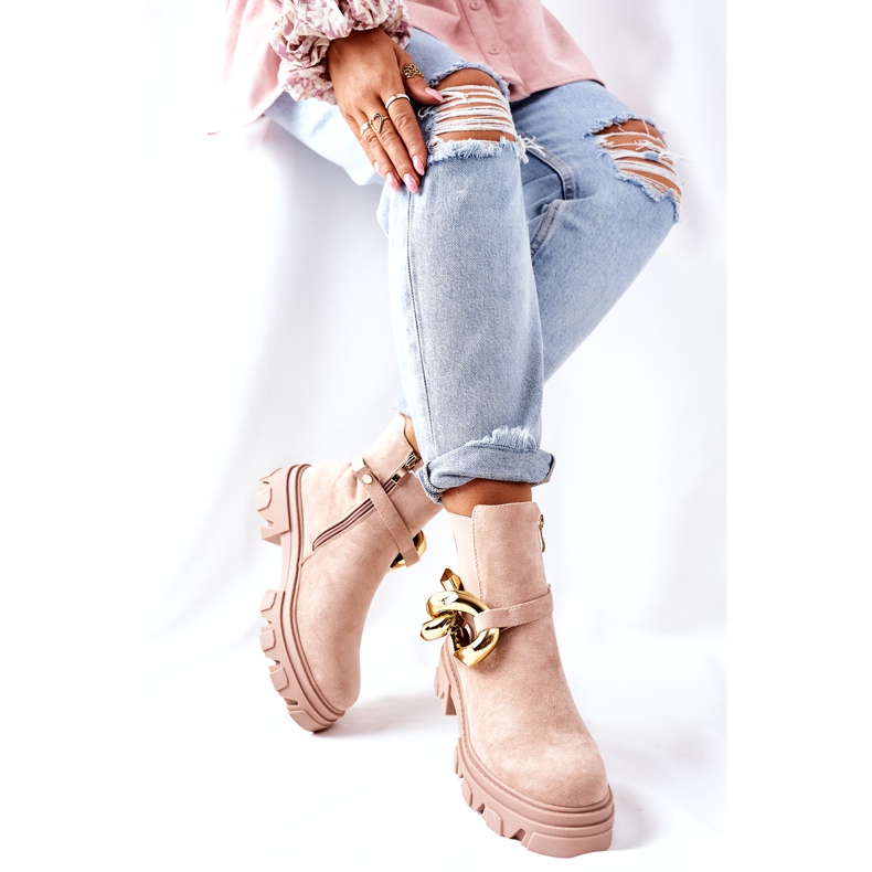 S.Barski Isolierte beige Chelsea -Stiefel der Frauen mit einer Verzierung 6