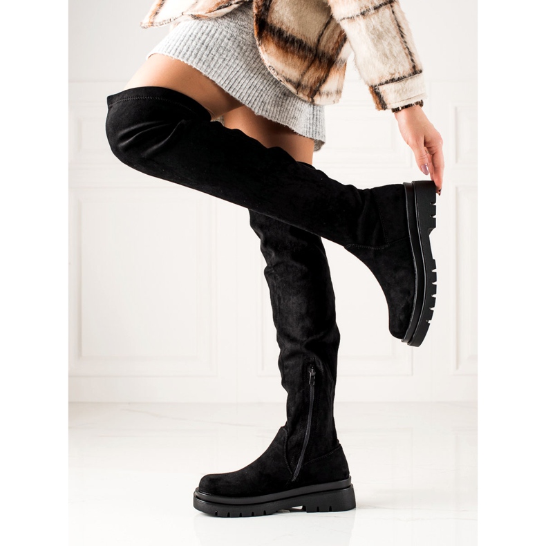 Sixth Sense Wildleder-Oberschenkelstiefel auf der Plattform schwarz 2