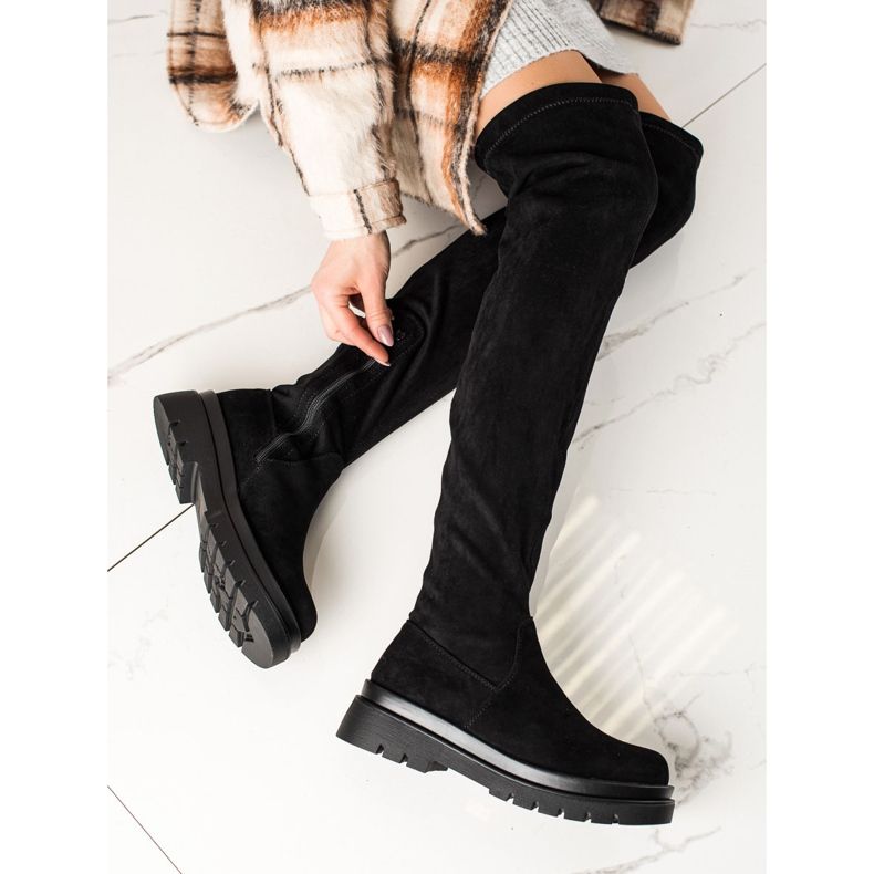 Sixth Sense Wildleder-Oberschenkelstiefel auf der Plattform schwarz 1