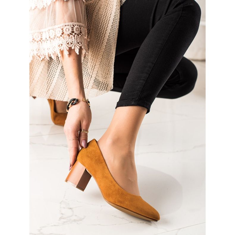 M.Daszyński Kamelpumps braun gelb 1