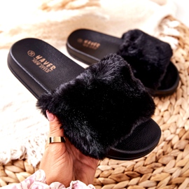 PH1 Geformte Hausschuhe aus Gummi mit schwarzem Emmie-Fell 1