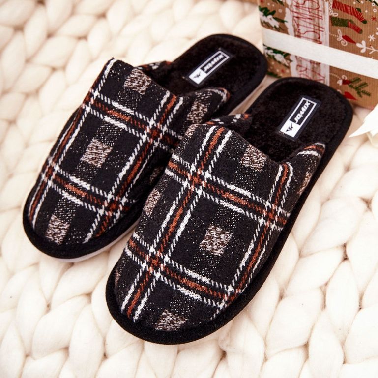 WJ1 Warme, braun karierte Whisper-Slipper für Herren beige 2