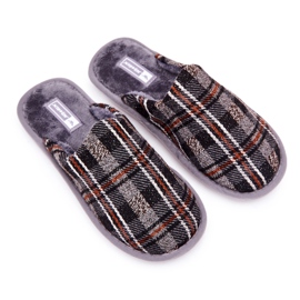 WJ1 Warme grau karierte Herrenhausschuhe Whisper braun 1