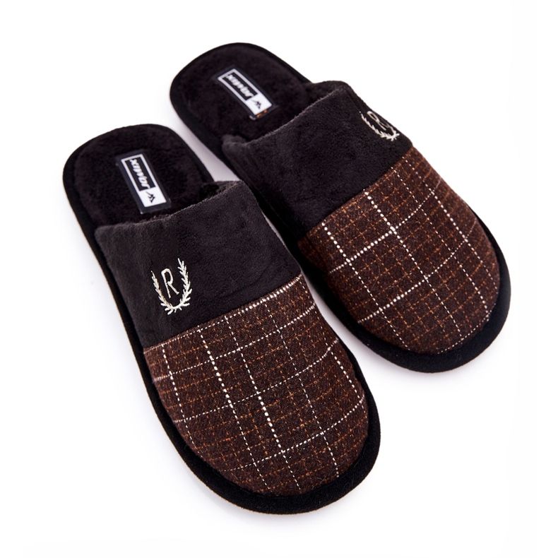 WJ1 Warme braun karierte Hausschuhe Blase 2