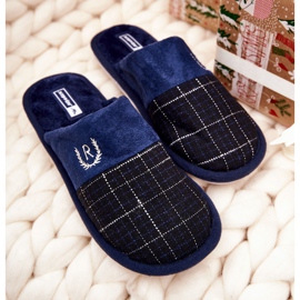 WJ1 Warme karierte Hausschuhe Marineblau Blase navy blau 2