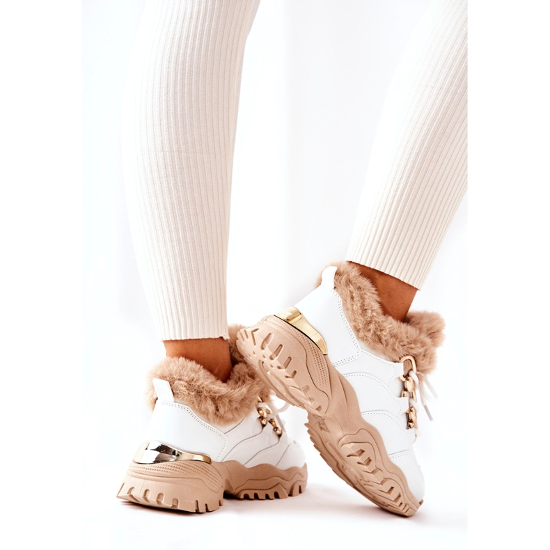 PM1 Isolierte Sportschuhe aus Leder Weiß und Beige Glanz 3