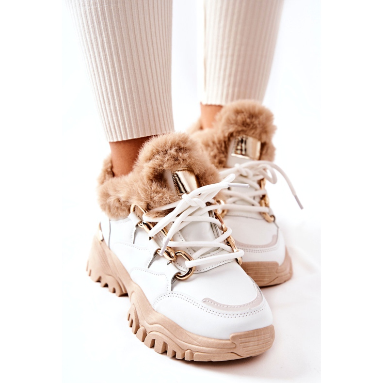 PM1 Isolierte Sportschuhe aus Leder Weiß und Beige Glanz 4