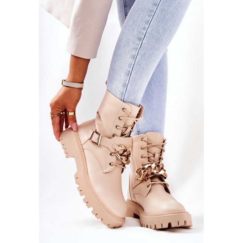 WS1 Beige Molisa Arbeiterstiefel mit Kette golden 1