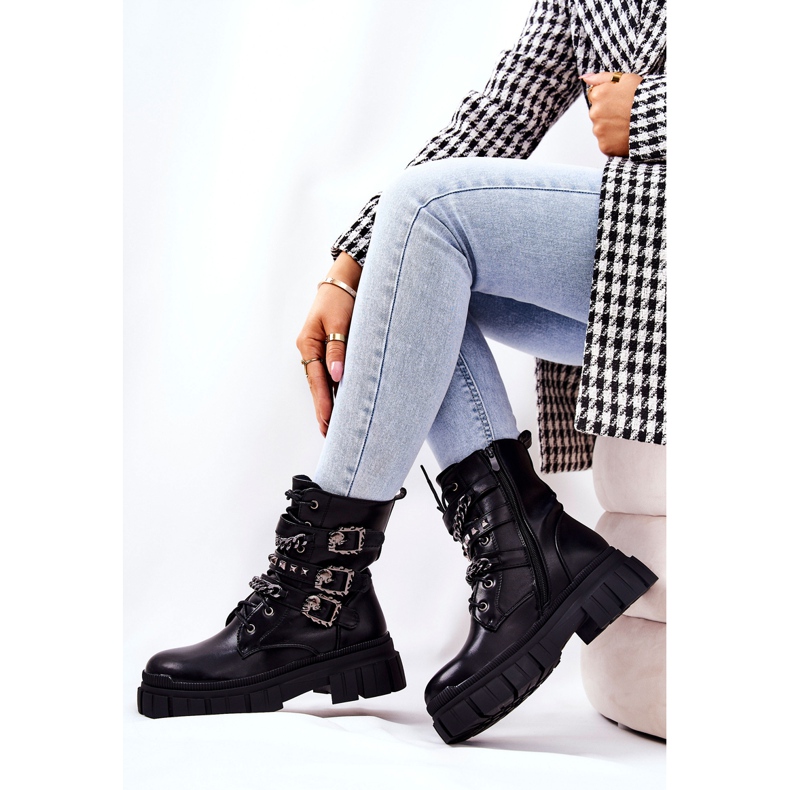 WS1 Stiefel Gebundene Kettenschnalle Schwarz Reiloy 2