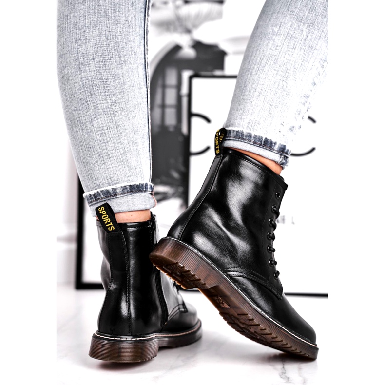 EVE Damen Stiefel Lackierte Trappers Stiefel Schwarz Marita 3