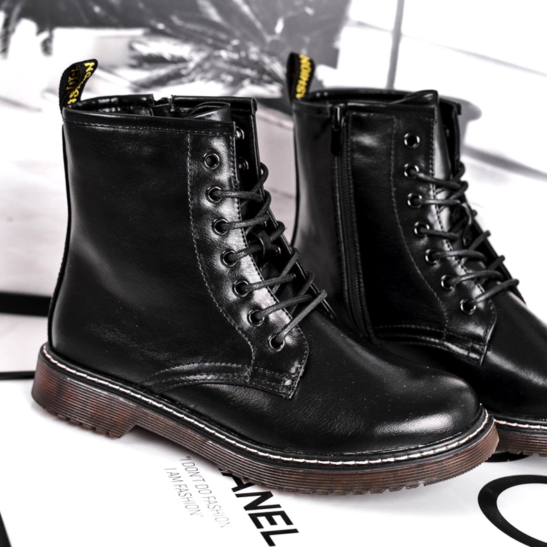 EVE Damen Stiefel Lackierte Trappers Stiefel Schwarz Marita 4