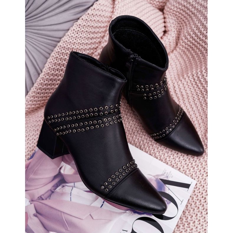 PS1 Damenstiefel mit Absatz in Spitz mit Nieten Schwarz Primma 5