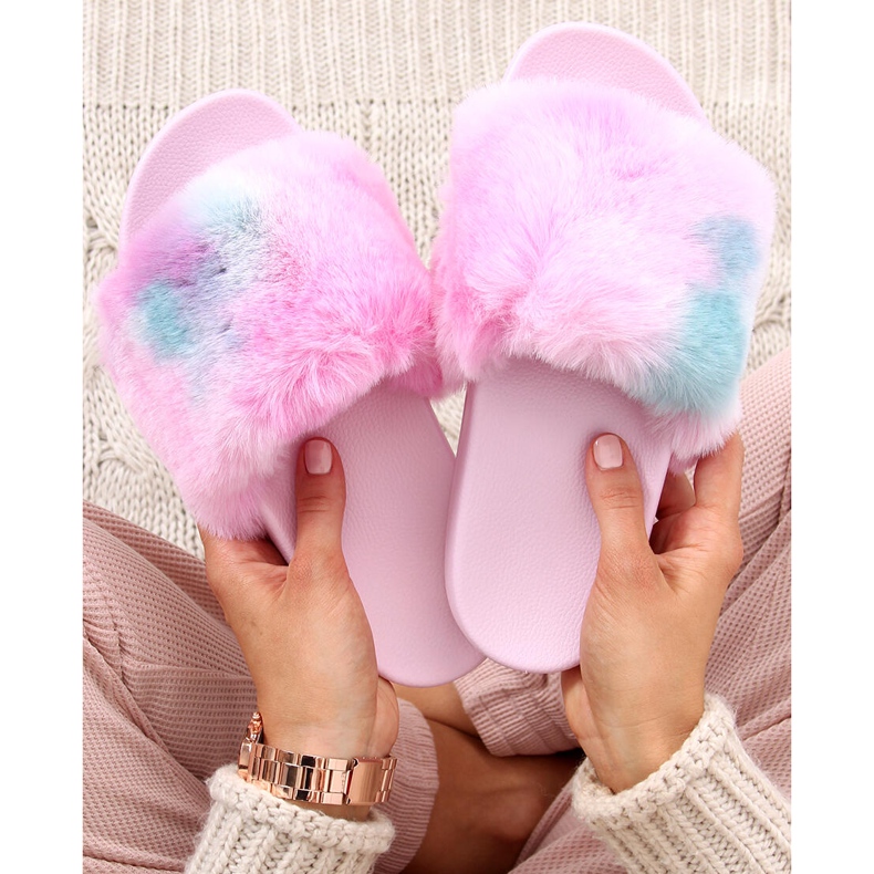 Emy Pink Ombre Pelzhausschuhe lila rosa blau 2
