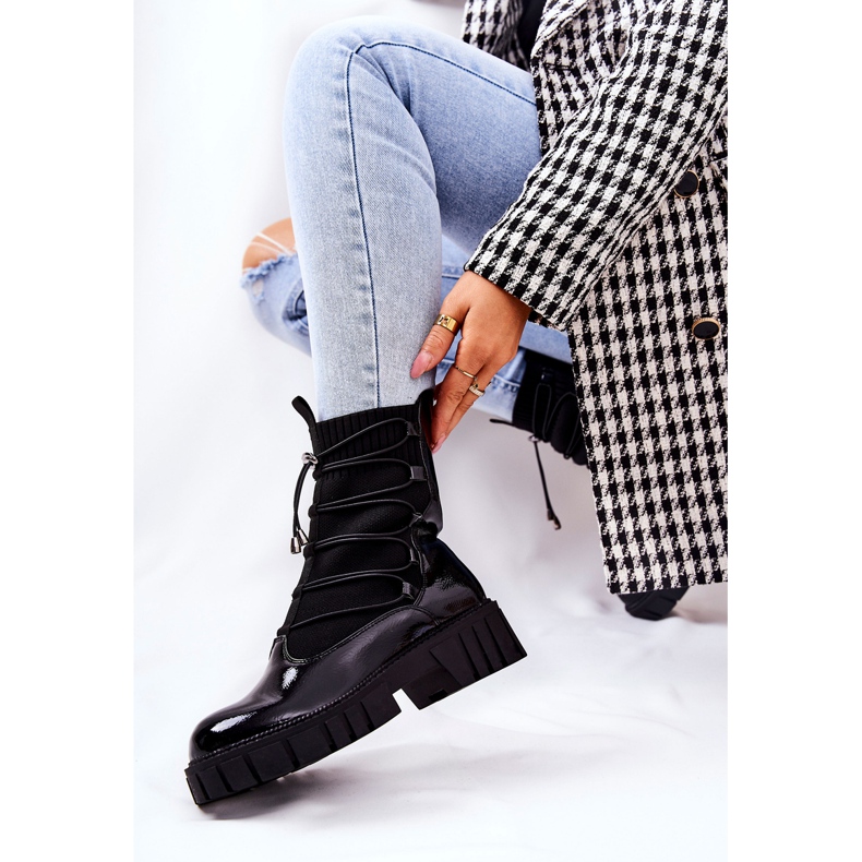 PL4 Lackierte Stiefel Arbeiter mit Socken Schwarz Connor 2