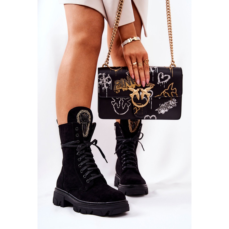 PL4 Schwarze Wildlederstiefel mit Elaina-Verzierungen 2