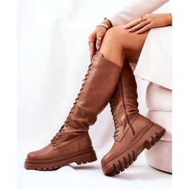 PG2 Hohe, warme geknotete Kamel-Kannies-Stiefel braun 1