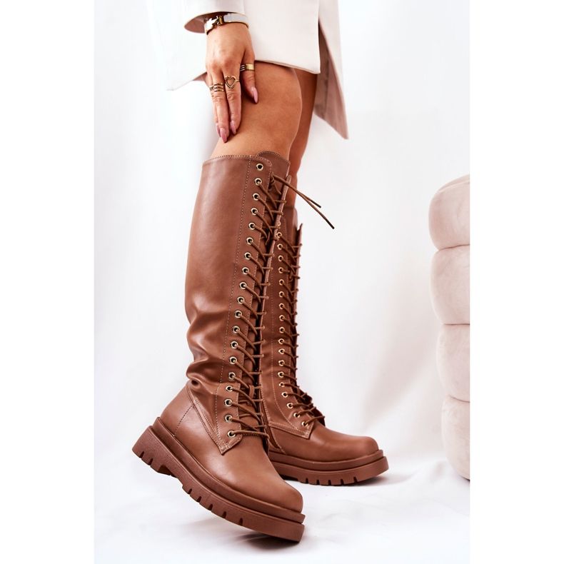 PG2 Hohe, warme geknotete Kamel-Kannies-Stiefel braun 2