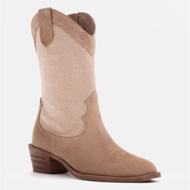 Marco Shoes Cowboystiefel in Kombination mit Wildleder und Leinenstoff beige 1