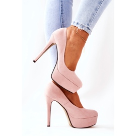 WS1 Klassische Wildleder-High Heels auf einer beigen albernen Plattform rosa 1