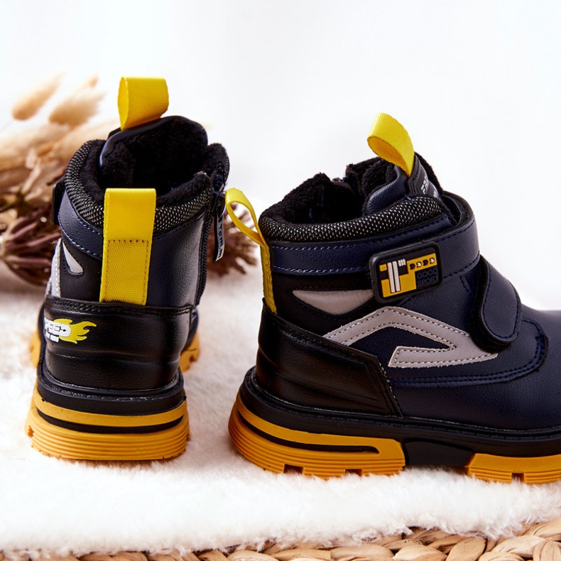PJ2 Warme Kinderstiefel mit Klettverschluss Marineblau Fruzio 2