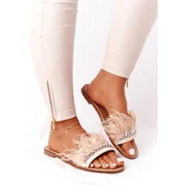 Hausschuhe mit Federn Lu Boo Beige 2