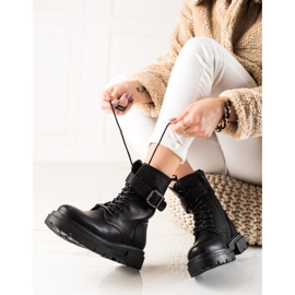 Super Mode Schnürstiefel mit Schnalle schwarz 1