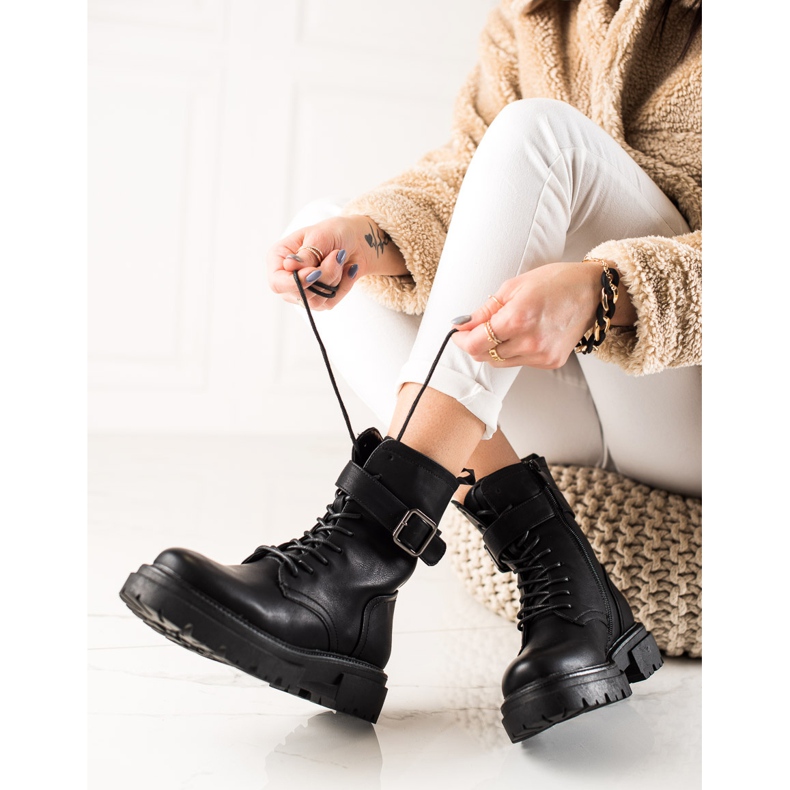 Super Mode Schnürstiefel mit Schnalle schwarz 1