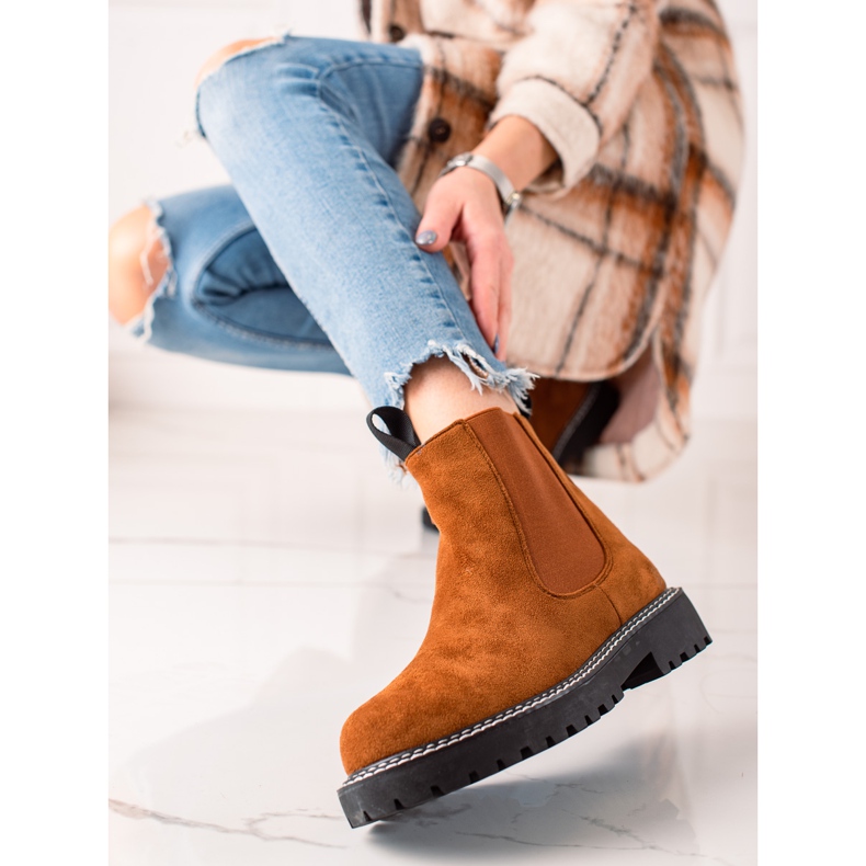 Ideal Shoes Plateaustiefeletten aus Wildleder braun 2