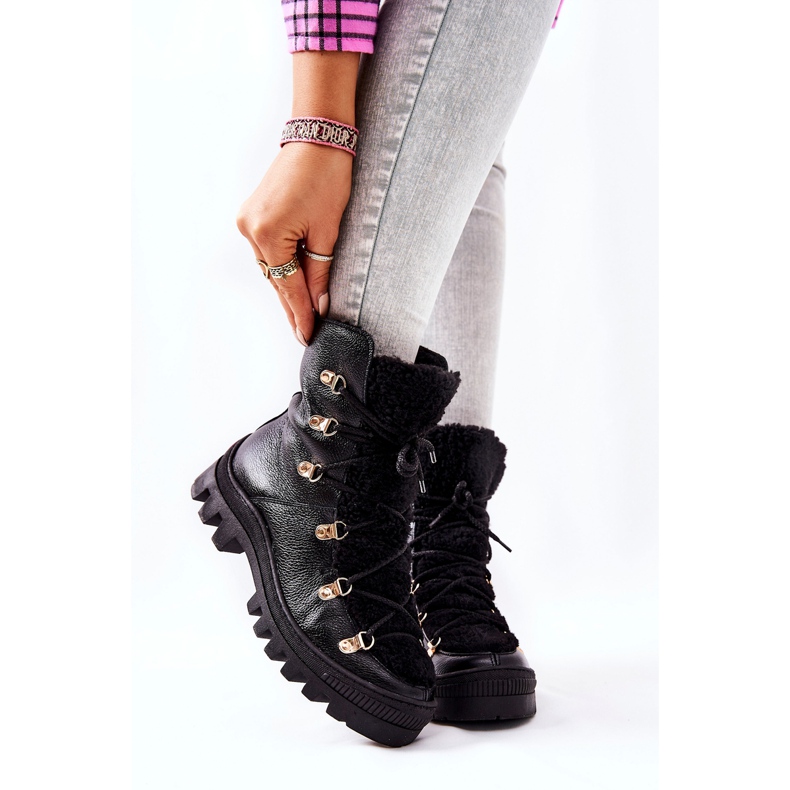 PF1 Warme Lederstiefel Schwarz Cateline Trappers 1