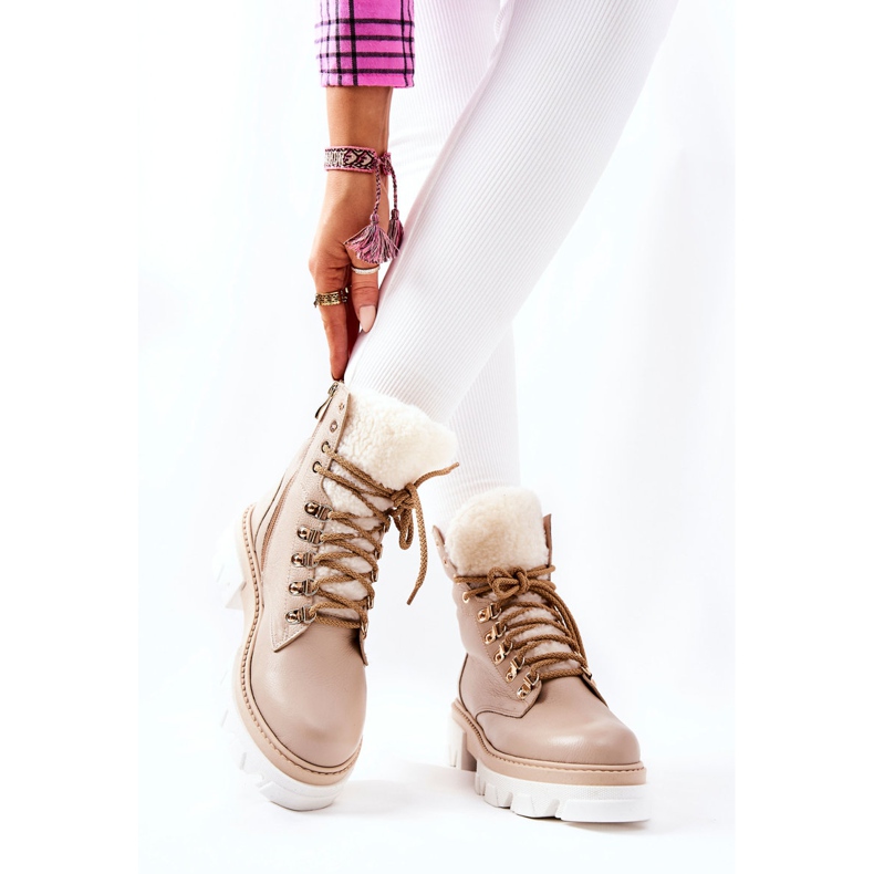 PF1 Warme Lederstiefel Workery Beige Lecolly 2
